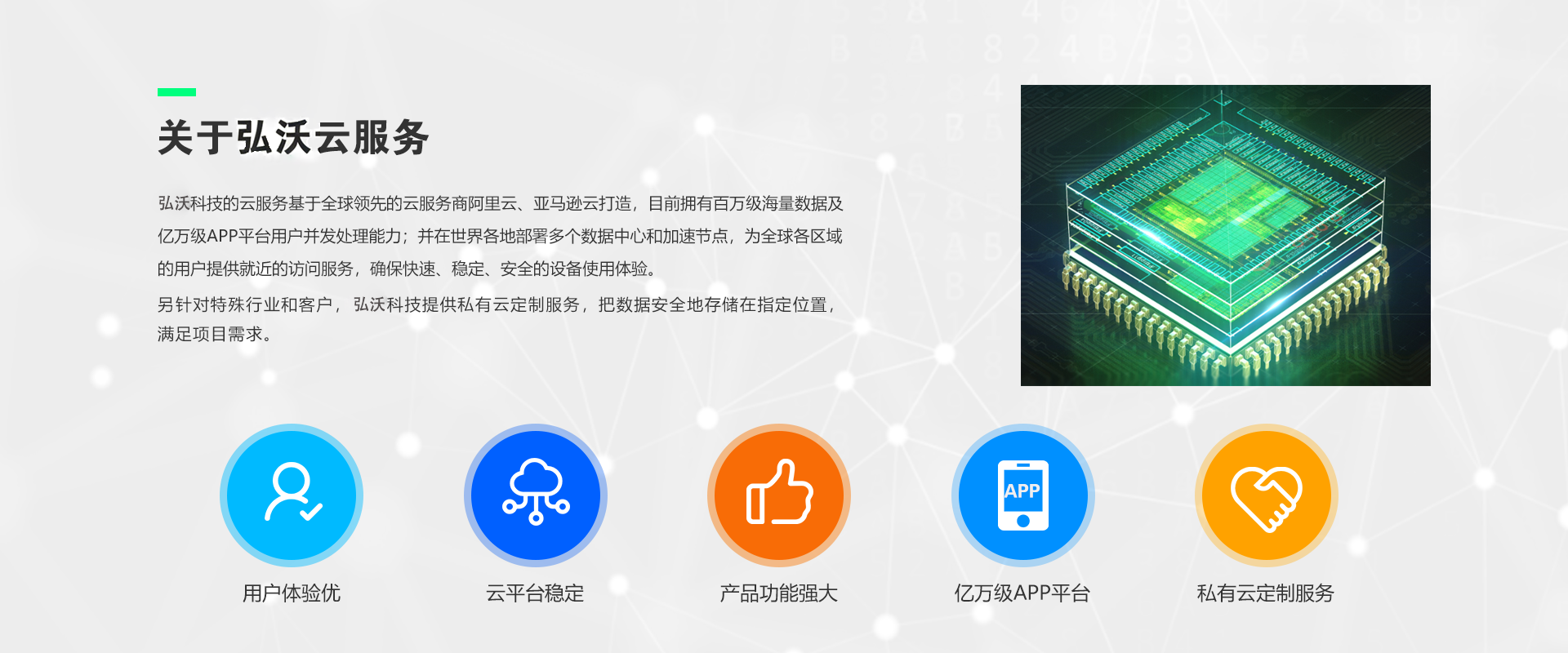 关于云服务 科技的云服务基于全球领先的云服务商阿里云、亚马逊打造，目前拥有百万级海量数据及亿万级APP平台用户并发处理能力.